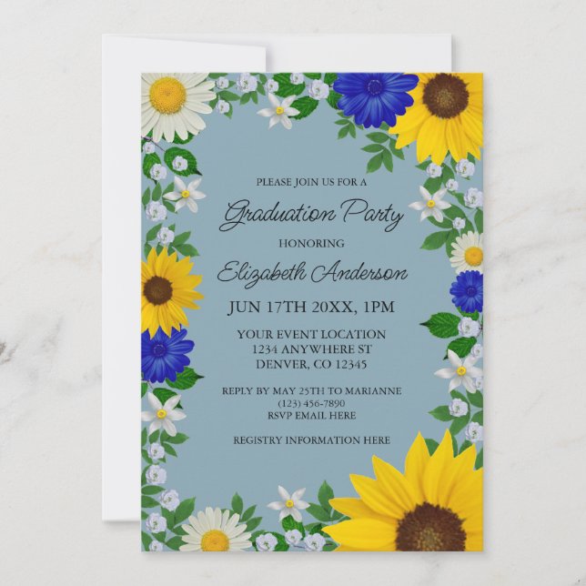 Convite Festa de formatura Floral Rustic Sunflower Daisy (Frente)