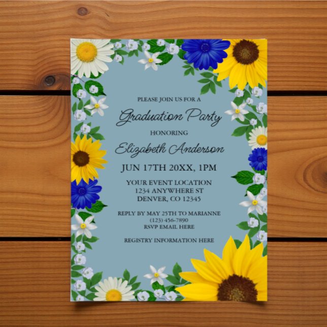 Convite Festa de formatura Floral Rustic Sunflower Daisy (Criador carregado)