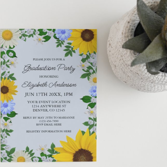 Convite Festa de formatura Floral Rustic Sunflower Daisy (Criador carregado)