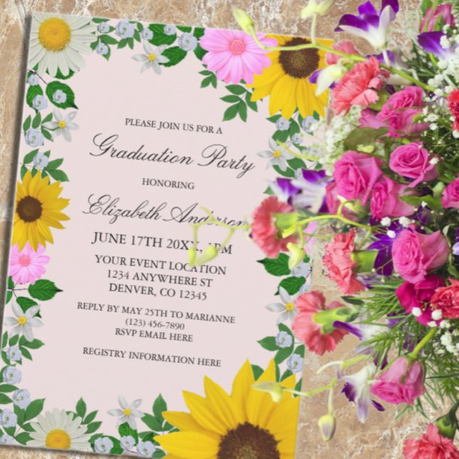 Convite Festa de formatura Floral Rustic Sunflower Daisy (Criador carregado)