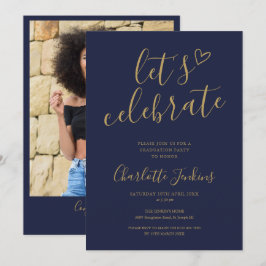 Convite Festa de Formatura Foto Roteiro Navy Dourado Celeb