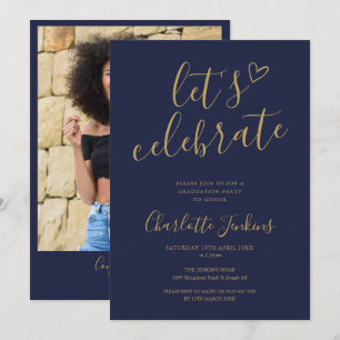 Convite Festa de Formatura Foto Roteiro Navy Dourado Celeb