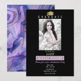 Convite Festa de Formatura Glam com Brilho Dourado e Mármo