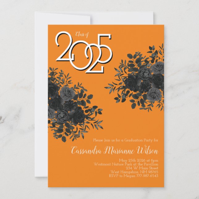 Convite Festa de formatura Gótica Preta Rosa (Frente)