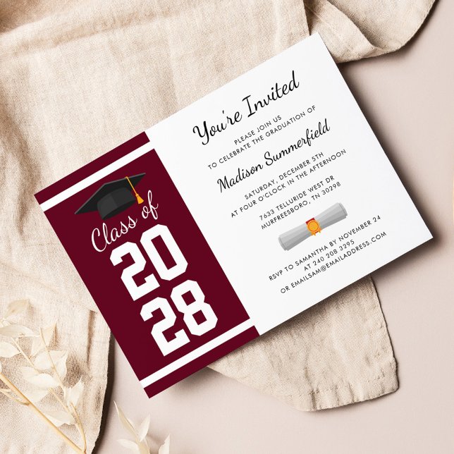 Convite Festa de Formatura Graduado Senior 2026 (Graduation 2024 Burgundy Party Invitation)