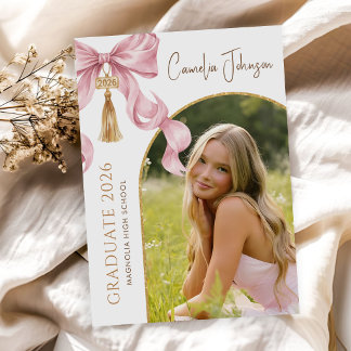 Convite Festa de Formatura Laço Coquette Rosa Foto 2026