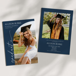 Convite Festa de formatura marinho Blue Minimalist Photo A