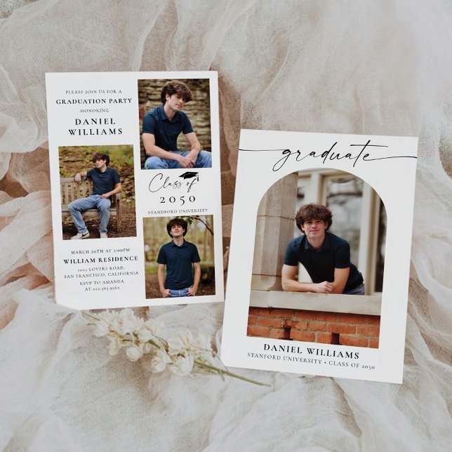 Convite Festa de formatura mínima de arco com foto (Criador carregado)