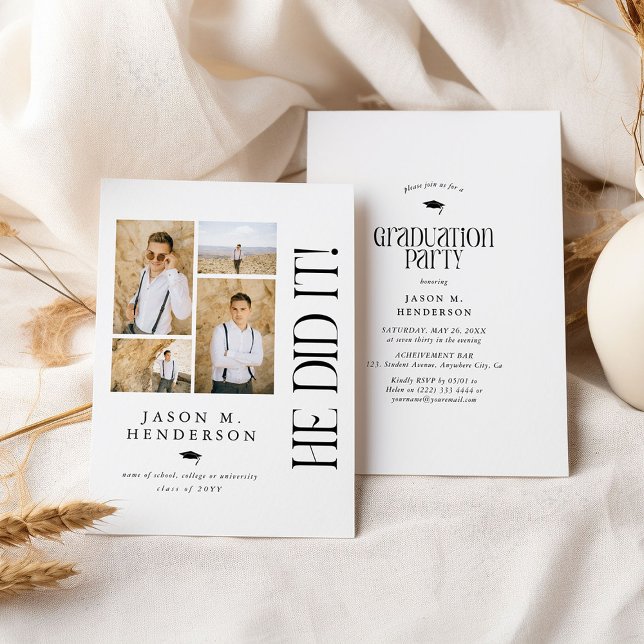 Convite Festa de formatura mínima de colagem de fotos (Criador carregado)