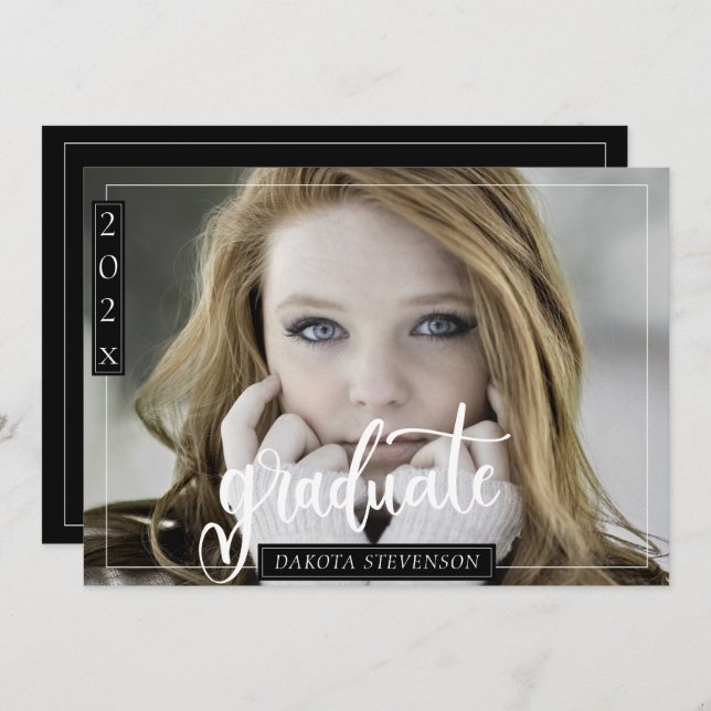 Convite Festa de formatura mínima de fotos em preto e bran (Frente/Verso)