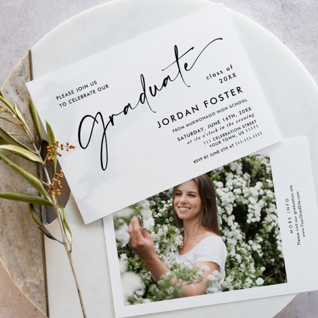 Convite Festa de formatura Mínima Elegante de Uma FOTO (Criador carregado)
