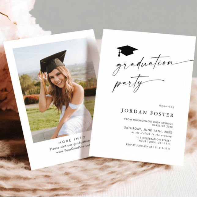 Convite Festa de formatura Mínima Elegante de Uma FOTO (Criador carregado)