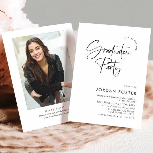 Convite Festa de formatura Mínima Elegante de Uma FOTO (Criador carregado)