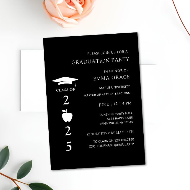 Convite Festa de formatura mínima moderna de professores d (teacher graduation invitations, teacher graduation invites, teacher graduation party invitations, te)