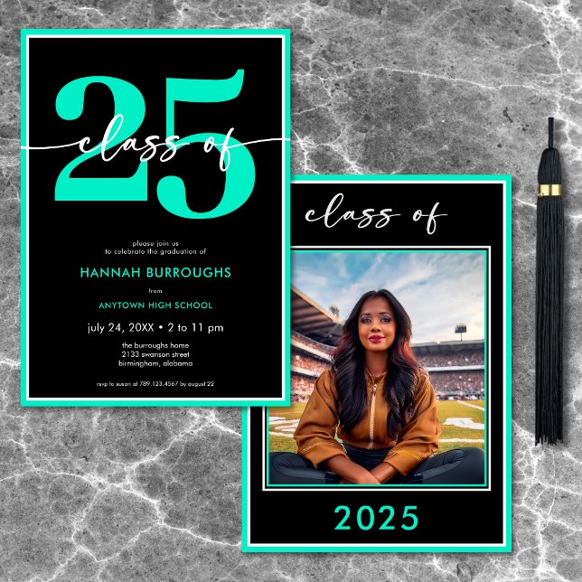 Convite Festa de formatura Mínima Moderna de Script Aqua (Modern Minimal Aqua Script Graduation Party Invitation)