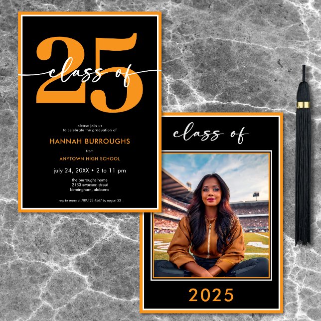 Convite Festa de formatura Mínima Moderna de Script Laranj (Modern Minimal Orange Script Graduation Party Invitation)