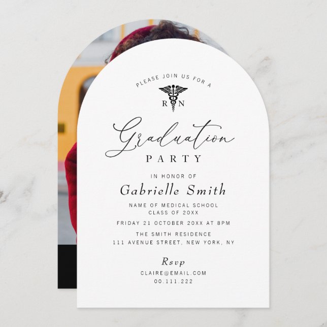 Convite festa de formatura mínima simples de enfermagem (Frente/Verso)