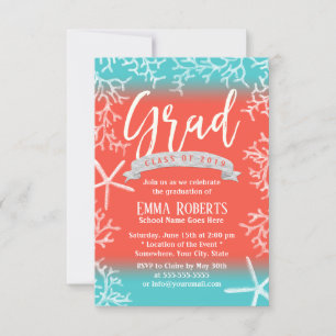 Convite Festa de formatura Modern Beach Coral Reef Starfis