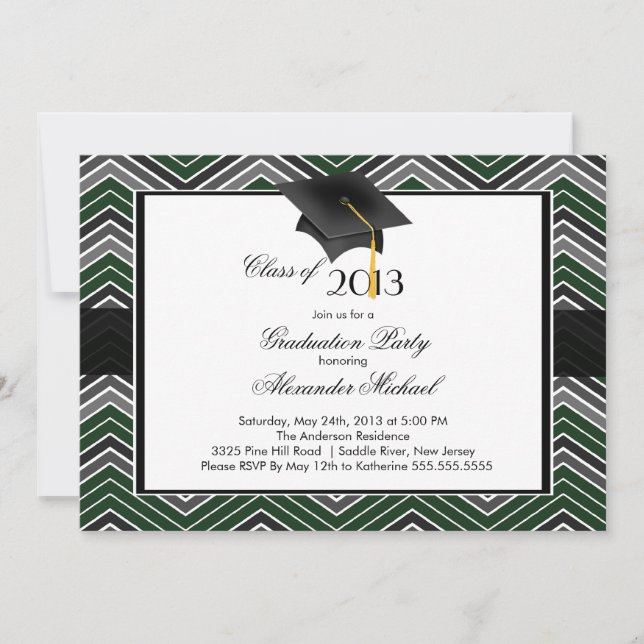 Convite Festa de formatura Modern Chevron GraduateTassel (Frente)