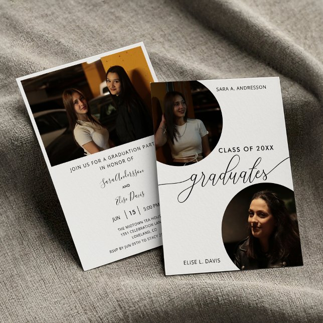 Convite Festa de formatura Moderna de Duas Pessoas - Class (Modern Two-Person Graduation Party Invitation – Siblings or Friends invitation)