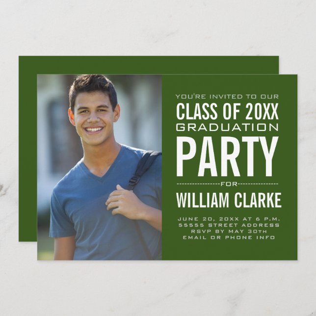 Convite Festa de formatura moderna de Formando masculino (Frente/Verso)