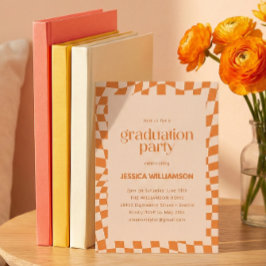 Convite Festa de Formatura Moderna Orange Checker 2026
