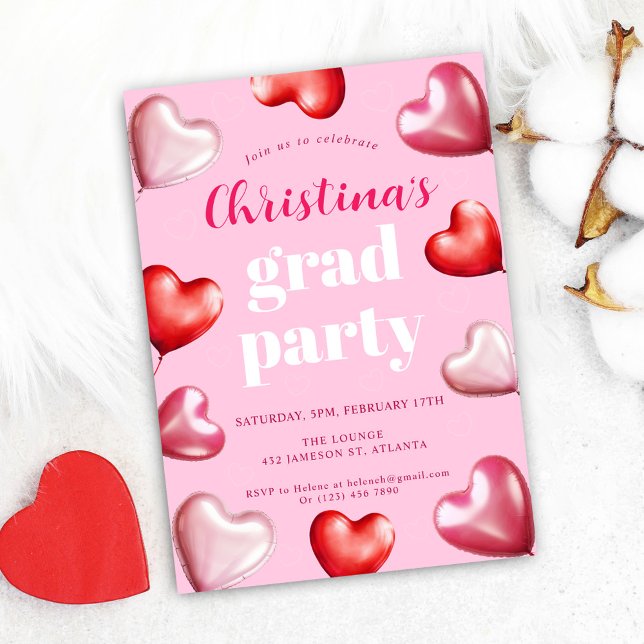 Convite Festa de formatura moderna rosa quente (Hot Pink Cute Modern Graduation Party Invitation)