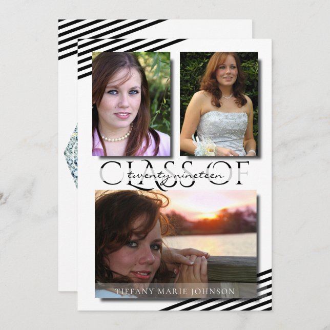 Convite Festa de formatura Moderno 3 Fotografias Pretas (Frente/Verso)