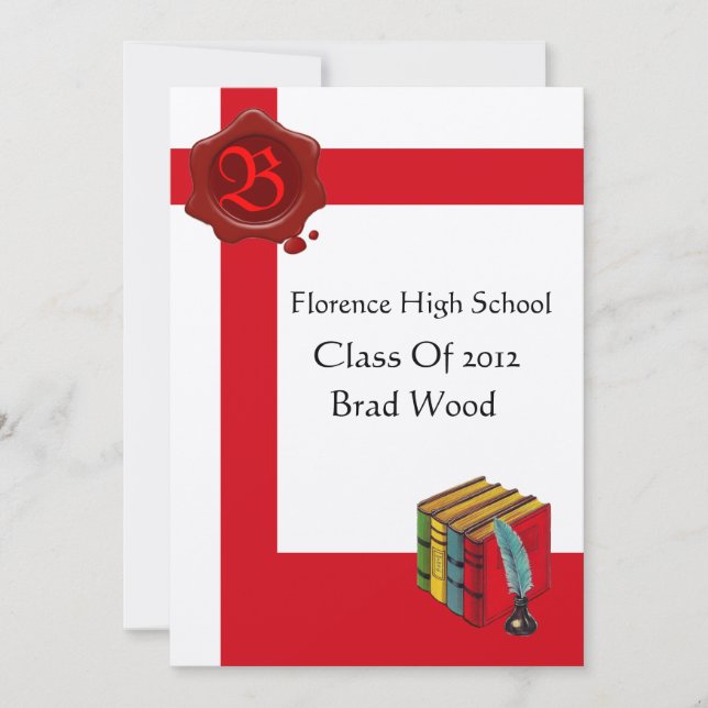 Convite FESTA DE FORMATURA, Monograma de cera branca e ver (Frente)