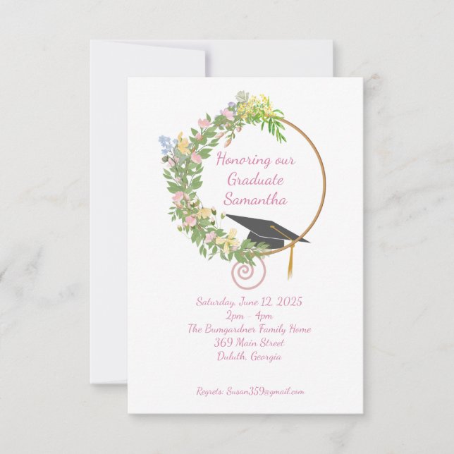 Convite Festa de formatura no Jardim, em rosa (Frente)