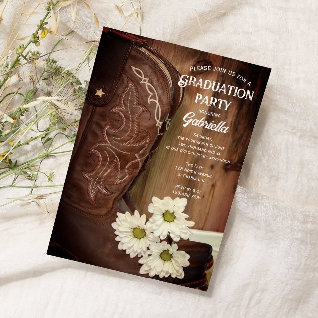 Convite Festa de formatura Ocidental do Boot White Daisies (Criador carregado)