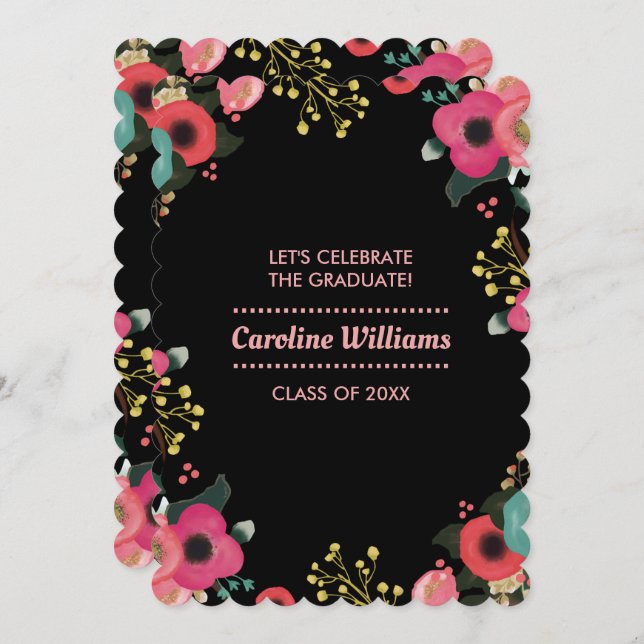 Convite Festa de formatura Personalizada de Pintura Floral (Frente/Verso)