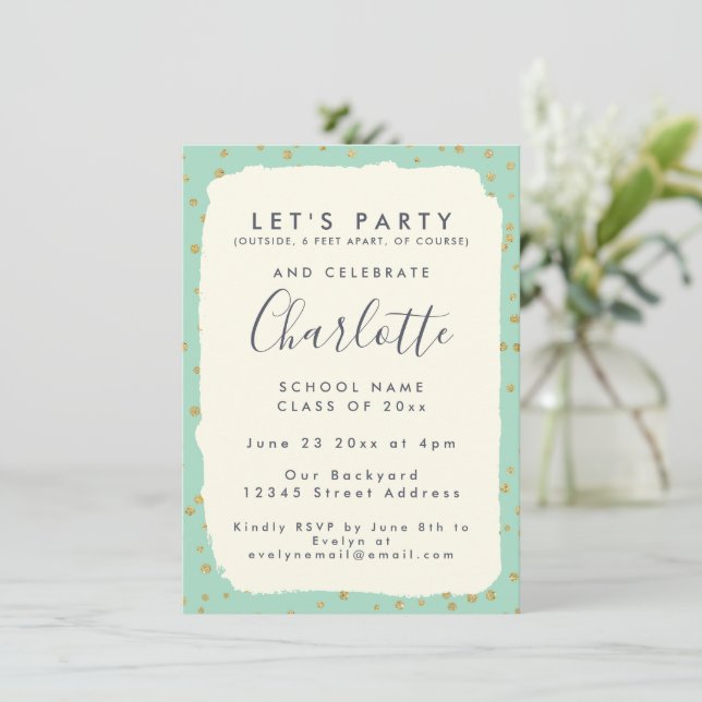Convite Festa de Formatura Personalizada Verde Menta Doura (Em pé/Frente)