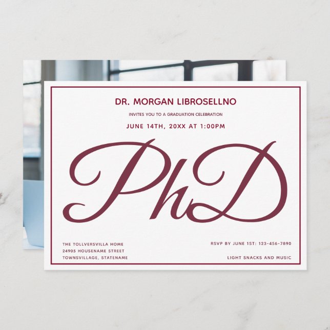 Convite Festa de formatura PhD Branca de Foto (Frente/Verso)