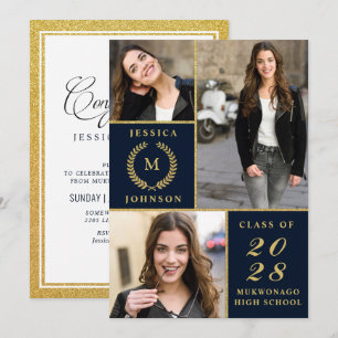 Convite Festa de formatura PHOTO Classic Elegant Ouro 3