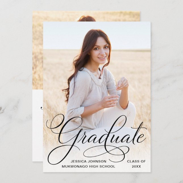 Convite Festa de formatura PHOTO White Black Modern 2 (Frente/Verso)