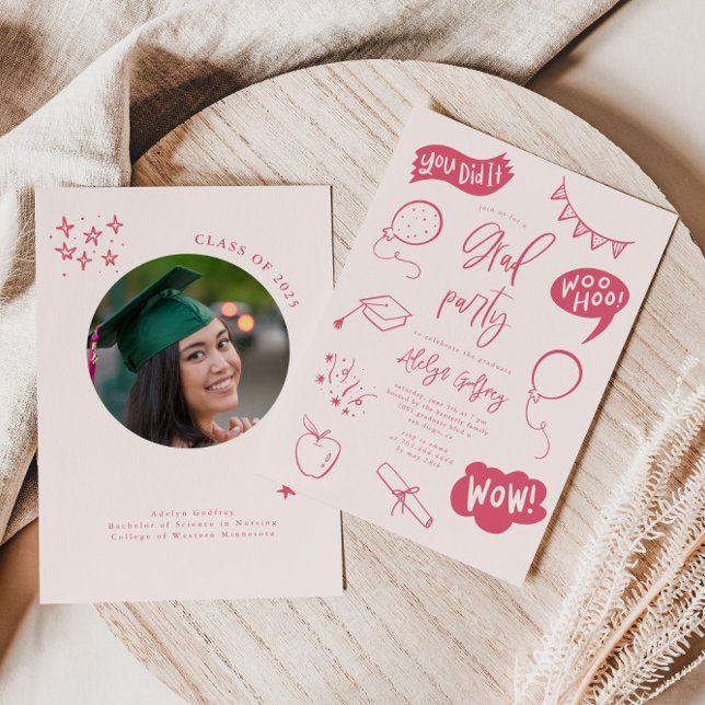 Convite Festa de formatura Pink Simples Desenhada À Mão (Criador carregado)