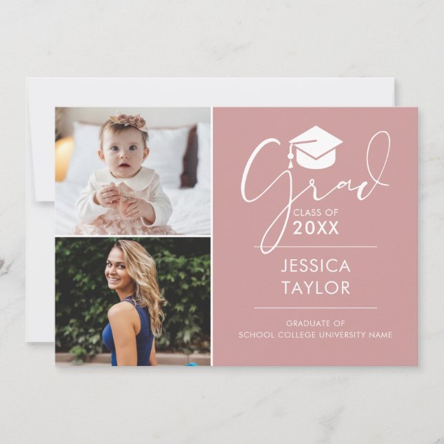 Convite Festa de Formatura Pink Then And Now 2 Foto (Frente)