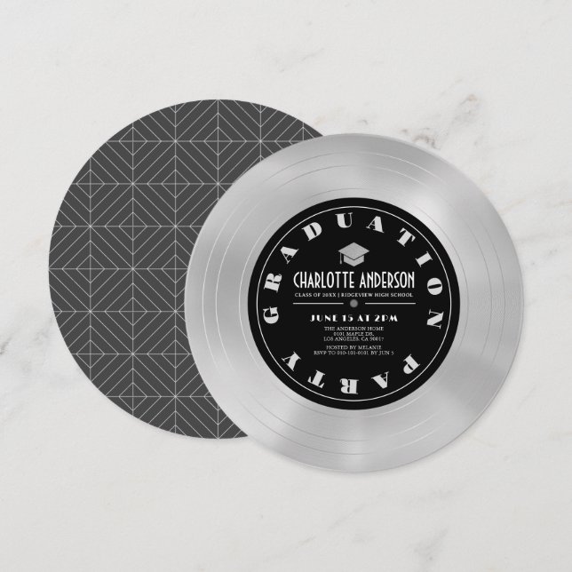 Convite Festa de formatura Platinum Disk/Vinyl Record (Frente/Verso)
