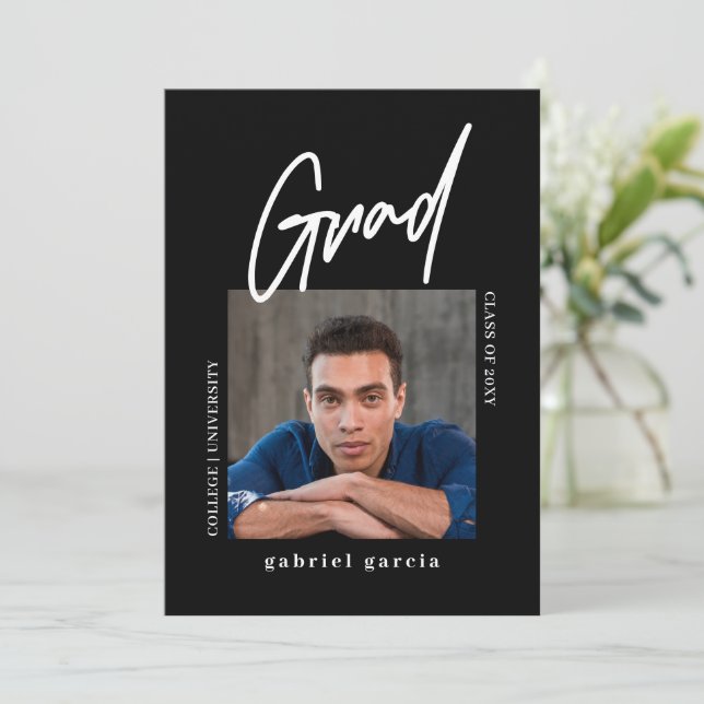 Convite Festa de formatura Preta de Foto Moderna Simples (Em pé/Frente)