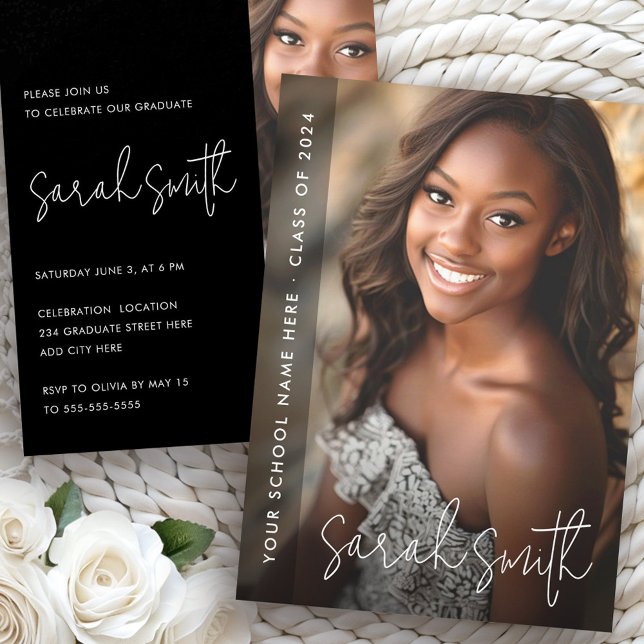Convite Festa de formatura preta de fotografia moderna (Modern photo black graduation party invitation)