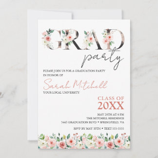 Convite Festa de formatura Preta, Dourada e Floral