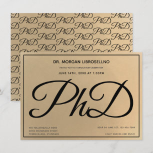 Convite Festa de formatura preta Dourada grau PhD