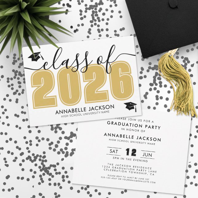 Convite Festa de Formatura Preta e Dourada (Simple Black And Gold Graduation Party Invitation)