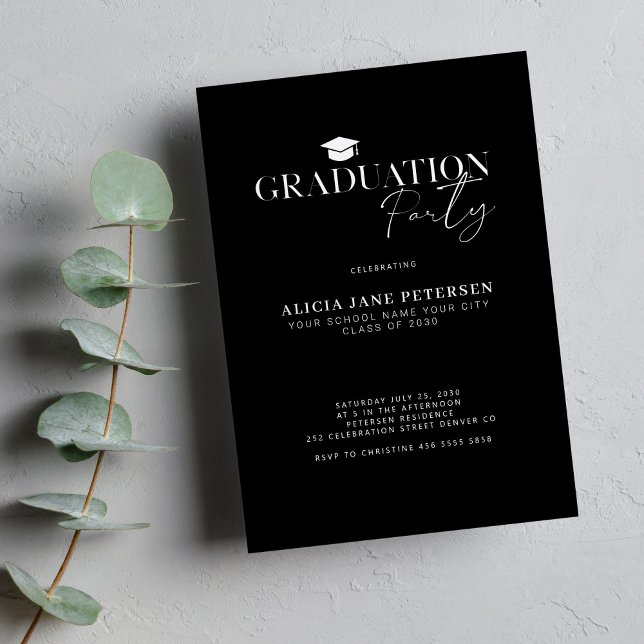 Convite Festa de formatura preta simples de script moderno (Criador carregado)