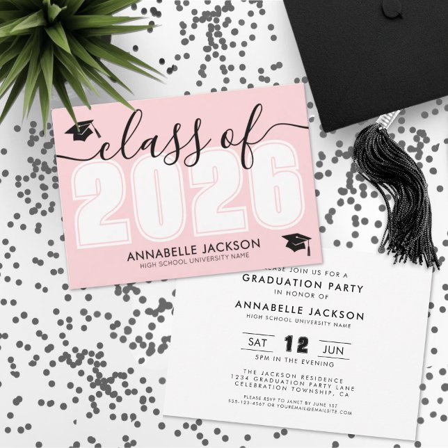 Convite Festa de Formatura Rosa (Pink Class Of 2025 Graduation Party Invitation)
