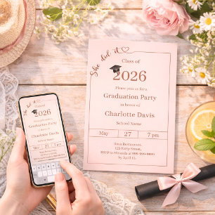 Convite Festa de formatura rosa bege Ela conseguiu