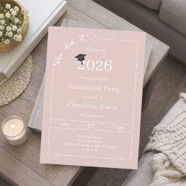 Convite Festa de formatura rosa bege neutro Ela fez isso