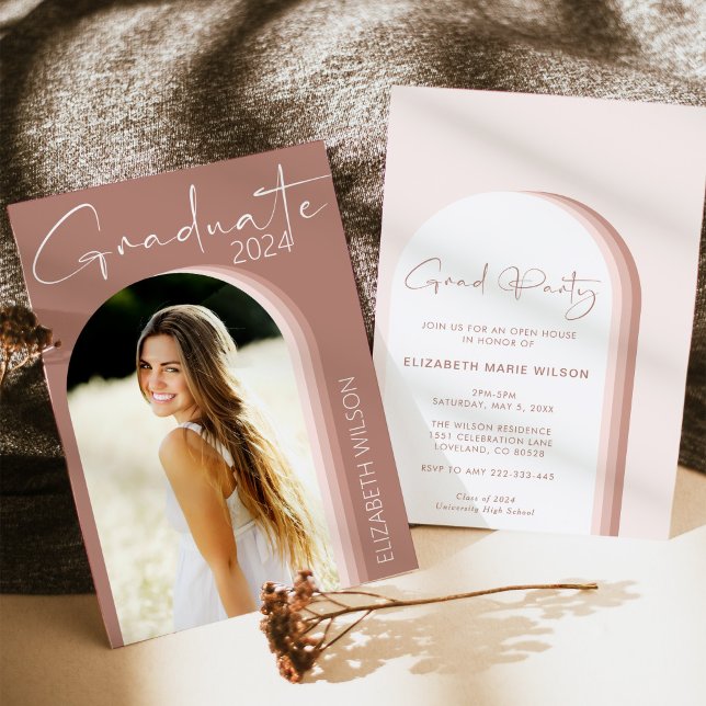 Convite Festa de formatura rosa-claro moderno (Criador carregado)