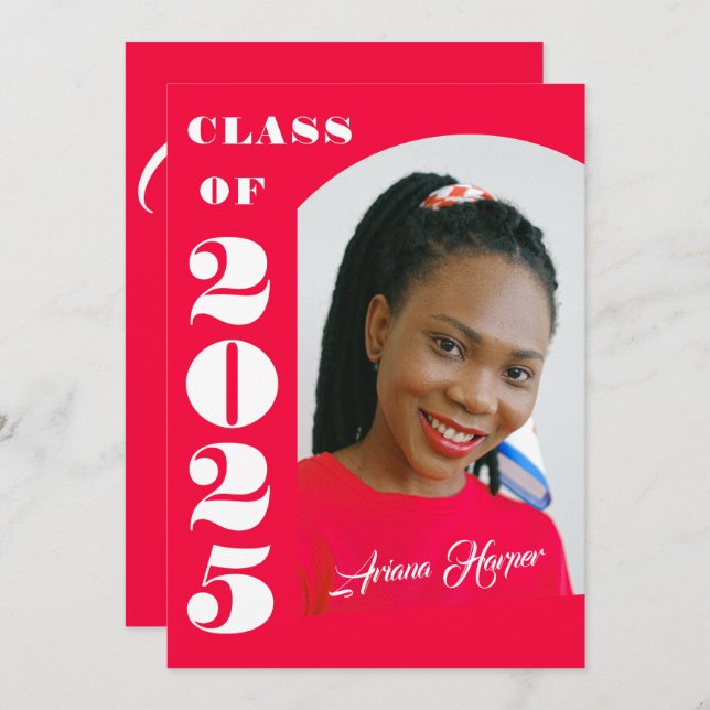 Convite Festa de formatura rosa com script branco de tendê (Frente/Verso)